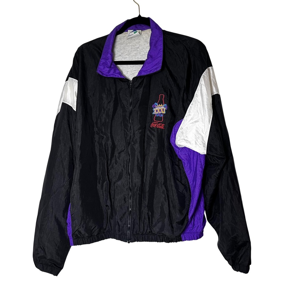 Vintage 1997 Super Bowl XXXI Coca-Cola Windbreaker Jacket XL NFL Packers Patriot